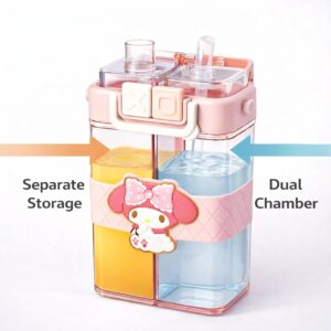 2-in-1 Dual Compartment Juice & Water Bottle with Straw for kids