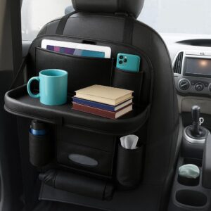 TSKN Premium Black Car Backseat Organizer with Foldable Tray