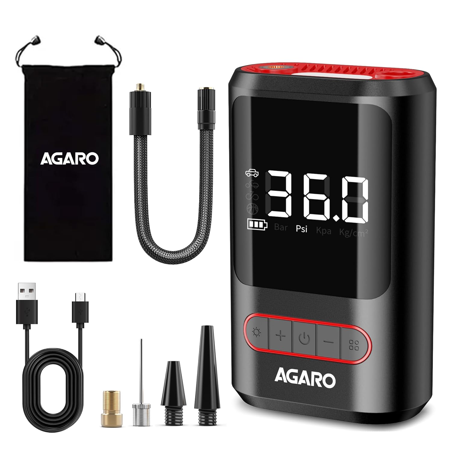 AGARO Galaxy Portable Tyre Inflator for Cars, Bikes, Bicycles & Balls, 150 PSI Pressure,